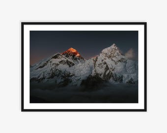 Stampa fotografica del Monte Everest, arte murale del paesaggio nepalese, foto dell'Himalaya