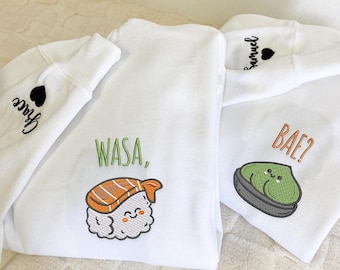 Funny Wasa-Bae Matching Custom Embroidered Matching Hoodies For Couples