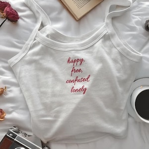 Embroidered Spaghetti Strap Baby Tee Tank Top | Personalized Womens Cropped Ribbed Baby Tee | Y2k Fashion | Bestie Shirt | Girls Trip Shirt