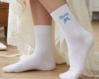 Personalized Embroidered Bride Socks, Custom Bridal Wedding Socks, Bridal Shower Gift, Wedding Day Gift for Bride