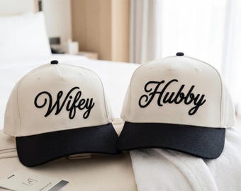 Wifey and Hubby Embroidered Caps, Couple Honeymoon Gift