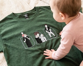 Custom Embroidered Dad Portrait T-Shirt, Personalized Father Photo Shirt, First Father’s Day Gift