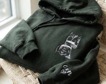 Spicy Hoodie, Custom Embroidered Girlfriend Portrait from Photo, Personalized Christmas Gift for Boyfriend, Anniversary Gift
