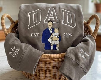 Custom Embroidered from Photo Shirt, Father’s Day Gift from Daughter, Personalized Dad Portrait Shirt, Embroidered Photo Gift for Dad