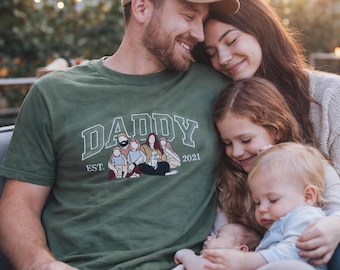 Custom Embroidered Dad Portrait T-Shirt | Personalized Family Keepsake Gift