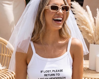 Camiseta sin mangas bordada personalizada para despedida de soltera: Regalo de despedida de soltera "Si se pierde, devuélvelo", top corto con texto personalizado, camiseta con nombre bordado personalizado