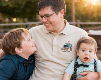 Custom Embroidered Dad Polo Shirt from Photo, Personalized Fathers Day Gift for Dad, Best Dad Portrait Shirt from Kids