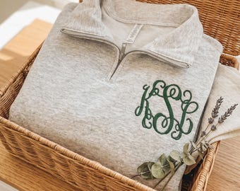 Monogram Quarter Zip Pullover Sweatshirt - Personalized Quarter Zip Sweatshirt - Monogram Pullover - Personalized Zip Up - Bridal Party