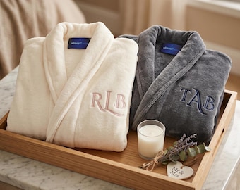 Custom Monogram Robe for Women, Personalized Embroidered Plush Robe, Soft Fleece Bathrobe, Wedding Honeymoon Anniversary Gift
