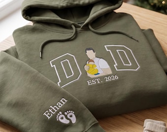 Custom Embroidered Dad Portrait Hoodie, Personalized Gift for Dad, Christmas Gift for Him