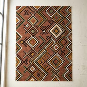 Afrohemian Kuba Rug, Tribal Geometric Area Rug, Boho Moroccan Rug, African-Inspired Hand-Tufted Rug, Earth-Tone Southwestern Carpet