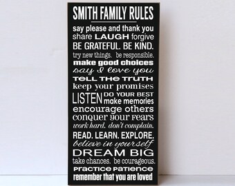 Family Rules Wood Sign, Personalized Family Rules, Large Wood Sign, Typography Wall Art, Word Signs, Farmhouse Decor, Family Room Decor