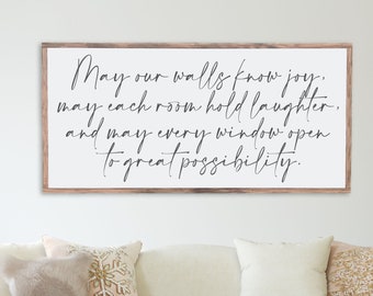 May Our Walls Know Joy Wood Sign, Inspirational Wall Art for Family Room, Wooden Frame Art for Entryway, Window Open to Great Possibility