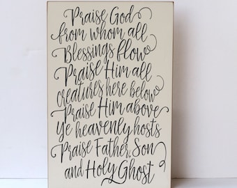 Doxology Hymn, Praise God, Blessings Flow, Hymn ,Wood Sign, Farmhouse Home Decor, Religious Wall Art, Musical Art