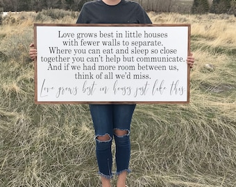 Love Grows Best In Little Houses, Farmhouse Sign, Entryway Decor, Family Room Sign, Living Room, Inspirational Quote, Rustic Home Decor