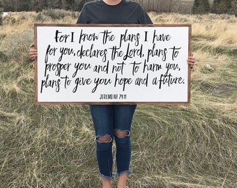 For I Know The Plans, Jeremiah 29 Wood Sign, Framed Bible Verse, Farmhouse Style Sign, Scripture Wall Art