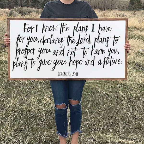 For I Know The Plans, Jeremiah 29 Wood Sign, Framed Bible Verse, Farmhouse Style Sign, Scripture Wall Art