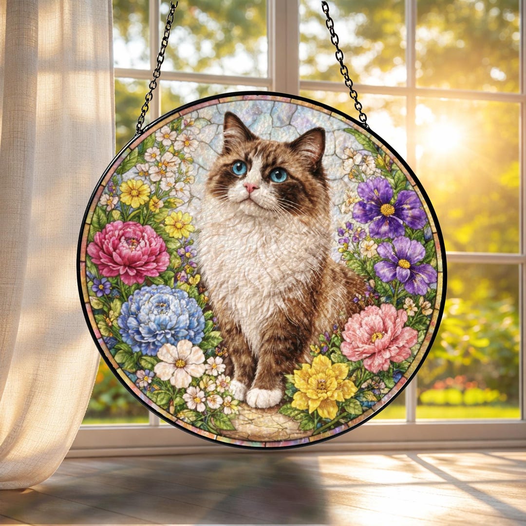 Ragdoll Cat Wildflowers Glass Suncatcher: Cat Mom Window Decor - Etsy