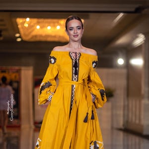 Honey Dress Vyshyvanka Linen, Color Embroidery, Ukrainian embroidery