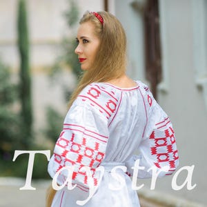 Boho dress embroidered , White linen, ethno, style boho chic, Bohemian Vyshyvanka Dress Multi Color Embroidery Linen, Ukrainian embroidery