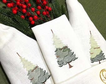 Servilletas Navideñas Bordadas de Lino Natural Regalo Exclusivo de Navidad