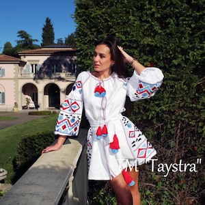 Boho Dress Embroidered Vyshyvanka Dress Multi Color Embroidery Linen Dress Ukrainian embroidery