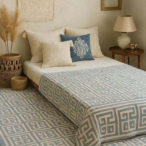 ボヘミアンウールカーペット、ナローランナー、ヴィンテージスタイル