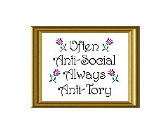 Anti-Tory Funny Political Cross Stitch Pattern PDF Instant Download