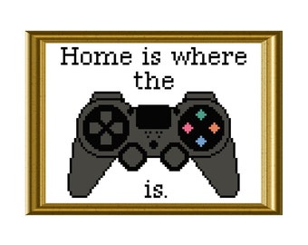 Home is Where the Playstation Controller Is Funny Cross Stitch Pattern Video Game Quote