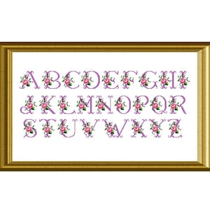 花のアルファベット ABC チャート クロスステッチ パターン PDF 即時ダウンロード