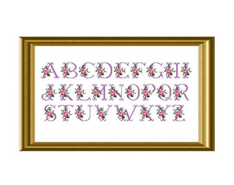 Floral Alphabet ABC Chart Cross Stitch Pattern PDF Instant Download