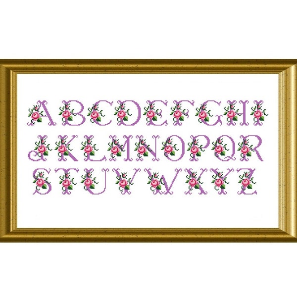 Floral Alphabet ABC Chart Cross Stitch Pattern PDF Téléchargement instantané