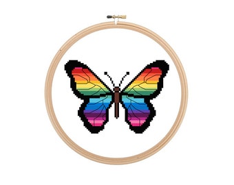 Rainbow Butterfly Small Cross Stitch Pattern Chart Instant Download PDF