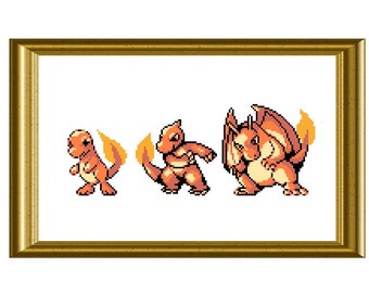 Charmander Evolution Pokemon Counted Cross Stitch Pattern PDF Gameboy Sprite