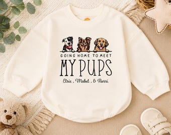 Personalized Dog Baby Romper, Going Home to Meet My Pups Bodysuit
