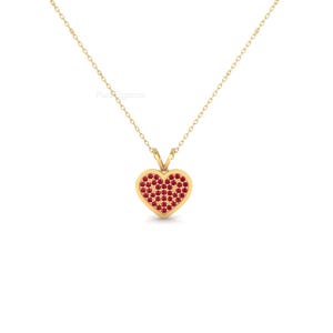 Ruby Pave Heart Necklace: 14k Gold Vermeil Pendant, 18&quot; Chain