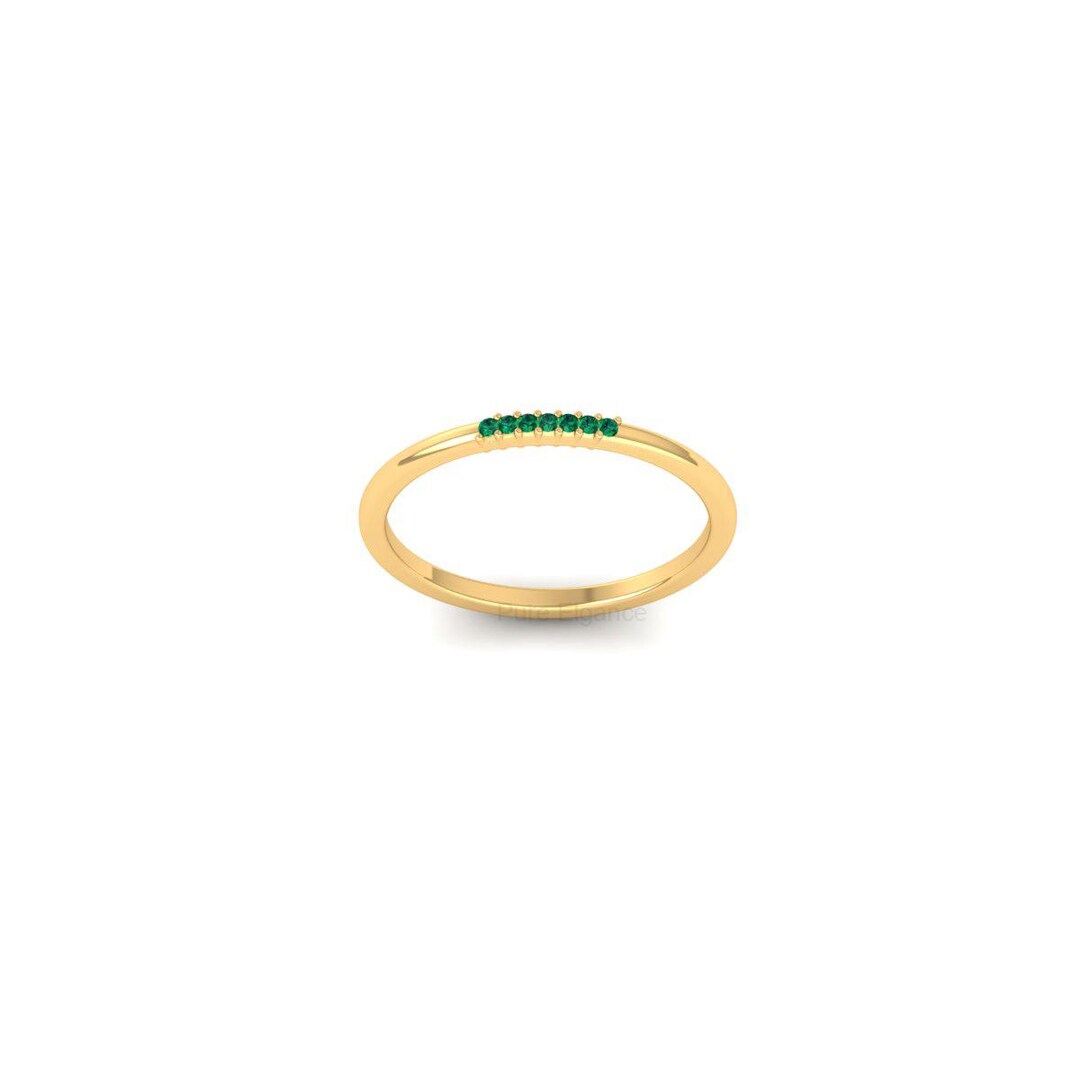 Dainty Emerald Stacking Ring: 14K Gold Plated Minimalist Band - Etsy