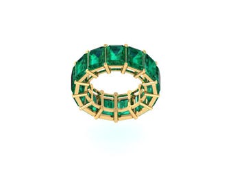 Emerald Eternity Wedding Band for Women | Stackable Ring | May Birthstone Ring | Full Emerald Wedding Band | Anniversary Gift for Wife