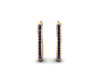 Sapphire Hoop Earrings | Channel Set Hoop Earrings | September Birthstone | Blue Gemstone Hoops | Everyday Minimalist Earrings Gift for Her