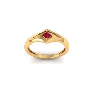 Princess Cut Ruby Chevron Ring: 14K Gold Plated V-Shape Stacking Ring
