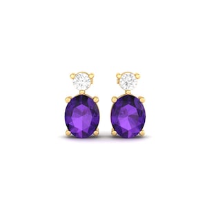 14K Gold Plated Amethyst CZ Drop Earrings: Elegant Dangle Jewelry