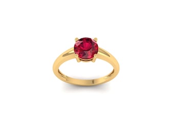 Solitaire Ruby Ring: 14K Gold Plated Engagement, July Birthstone
