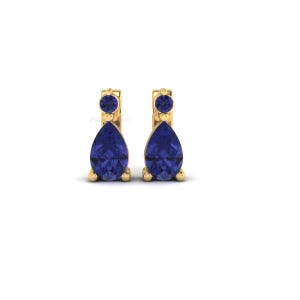 Sapphire & Tanzanite Drop Stud Earrings: Sterling Silver, Dainty Gemstone