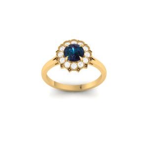 Alexandrite & Cubic Zirconia Halo Ring: Gold Plated Color Changing Gemstone
