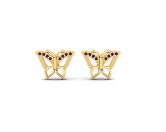 Amethyst Butterfly Stud Earrings | Butterfly Jewelry | Dainty Purple Gemstone Studs | Nature Inspired Gift for Her | Anniversary Gifts