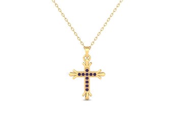 14k Gold Plated Amethyst Cross Necklace: Dainty Religious Pendant