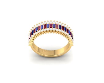 Ruby Sapphire Diamond Eternity Band: 14kt Gold Plated Stacking Ring
