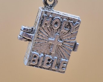 Dije mecánico de plata vintage de la Biblia: Medallón del Padrenuestro