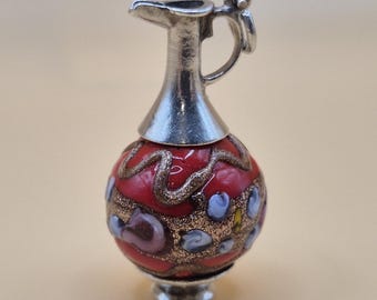 Dije vintage para jarra de cristal de Murano: plata de ley y cristal artístico rojo