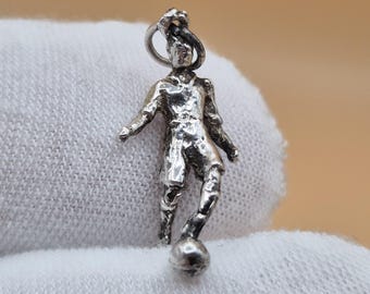 Dije de futbolista de plata vintage, ficha de jugador de fútbol para pulsera o collar, joyería deportiva